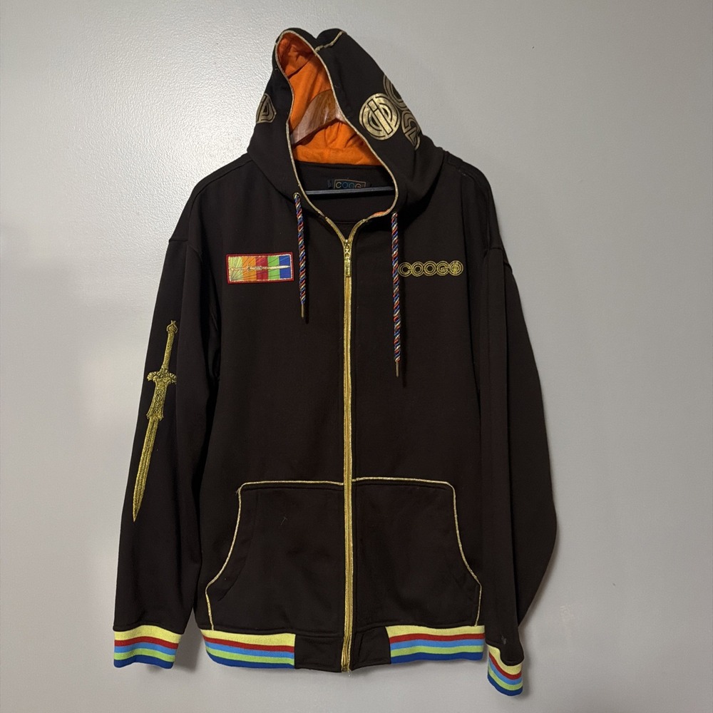 Vintage COOGI Brown Gold Zip Up Embroidered Jacket Size Xl 90s Streetwear